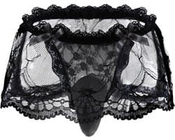 Sexy Sissy Panties voor Mannen - Transparante Kanten Slip met Mini Rok voor Crossdressers en Cosplay, Perfecte Erotische Ondergoed voor Nachtclubs en Lingerie Verzameling