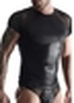 Regnes Fetish Planet – Wetlook & mesh T-shirt met raglanmouwen voor heren – Zwart - Maat XL — thumbnail 8