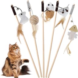 5 stuks interactief kattenspeelgoed met veer en houten handvat — thumbnail 1