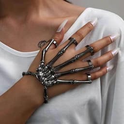 Punk Skelet Handschoen Verstelbare Metalen Vingerklauw Skelet Volledige Vingerringen voor Halloween Cosplay en Feest — thumbnail 5