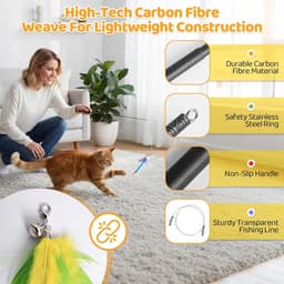 Extra lange kattenhengel (150 cm), interactief kattenspeelgoed met 6 hangers, stabiele kattenhengel van carbon, uittrekbare speelhengel voor katten voor actieve katten, binnen en buiten — thumbnail 2
