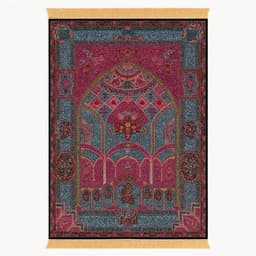 Purple Islamic Prayer Rug with Oriental Design and Floral Border (Purple and Pink, NL-50x110cm) - ShopVlot — thumbnail 3