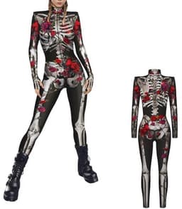 Halloween Jumpsuit Dames Skelet Kostuum 3D-Print Lange Mouwen Skinny Catsuit — thumbnail 1