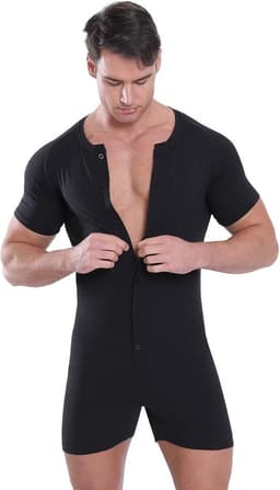 Korte Pyjama Leotard Top voor Mannen - Comfortabele Katoenen Bodysuit en Romper — thumbnail 3