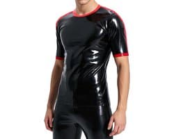 Latex T-shirt voor Heren - Zwart met Rood - Korte Mouwen voor Cosplay en Feest