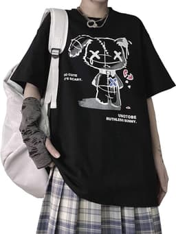 Vrouwen Grunge T-shirt met Gothic Beer Print – Trendy Harajuku Stijl — thumbnail 1
