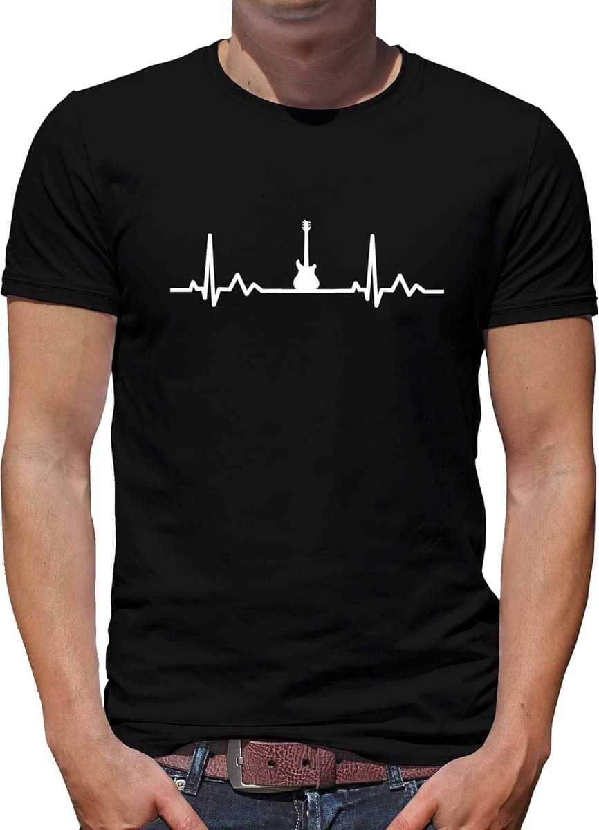 Heren T-Shirt met Hartslag en Gitaar - Muziek & Rock Stijl — afbeelding 1