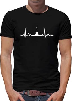 Heren T-Shirt met Hartslag en Gitaar - Muziek & Rock Stijl — thumbnail 1