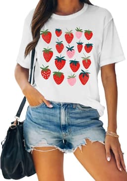 Dames T-shirt met Aardbeien Print - Zomer Top voor Vrouwen — thumbnail 1