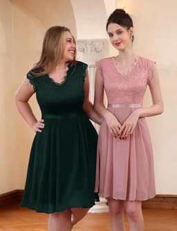 Dames Avondjurk Lang Chiffon Kant Vrouwtelijke Bruiloftsgalajurk Elegant Licht Getailleerde Pasvorm Korte Mouwen Galafeest Gala — thumbnail 5