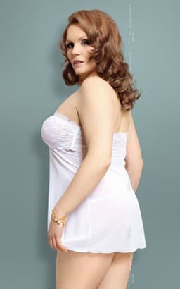 Softline - xTanya - Dames Lingerie Plus Size - Kanten Jurkje - Super Strakke Doorschijnende Chemise - Sexy Kanten Lingerie Set met Bloemen - Grote Maat - Uitdagende Bodystocking - Erotisch Setje - XL - Wit — thumbnail 3