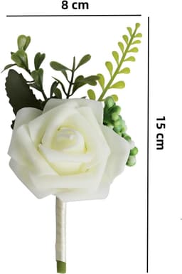 6 wit roos bruiloft bruid bloem corsages, bruiloft broche voor mannen, bruid, bruidegom, bruidsmeisjes, getuigen, gasten — thumbnail 4