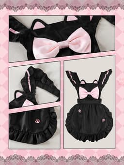 French Maid Kostuum Roze 6-delig - Schort met Poot Borduursel - Perfect voor Cosplay en Halloween - ShopVlot — thumbnail 4