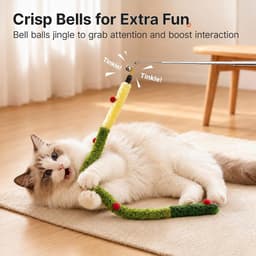 Kattenspeelgoed Angel set van 3, interactief speelgoed voor katten en kittens, zachte pluche speelstaaf met klokken en pompons, kattenvissen voor binnen, jacht- en jachtspeelgoed — thumbnail 4