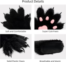 Handschoenen Leuke Vos Wolf Pluche Klauw Fluzzy Mitten Halloween Kerst Cosplay Kostuum voor Mannen Vrouwen — thumbnail 2