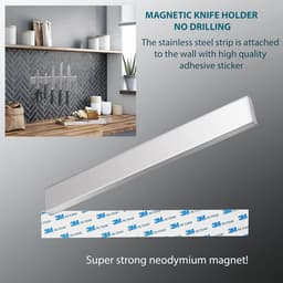 [Verbeterde 60 cm] Trhillsbrad magneetstrip mes, 60 cm messenhouder magnetisch met 3 haken roestvrij staal messenlijst zelfklevend, zilverachtig wandhouder magneetstrip zonder boren — thumbnail 5