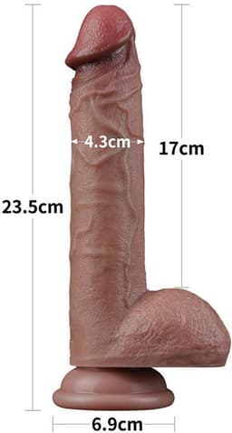 LoveToy - Dubbellaagse siliconen dildo 23,5 cm (Ø 4,3 cm) - Bruin — thumbnail 12
