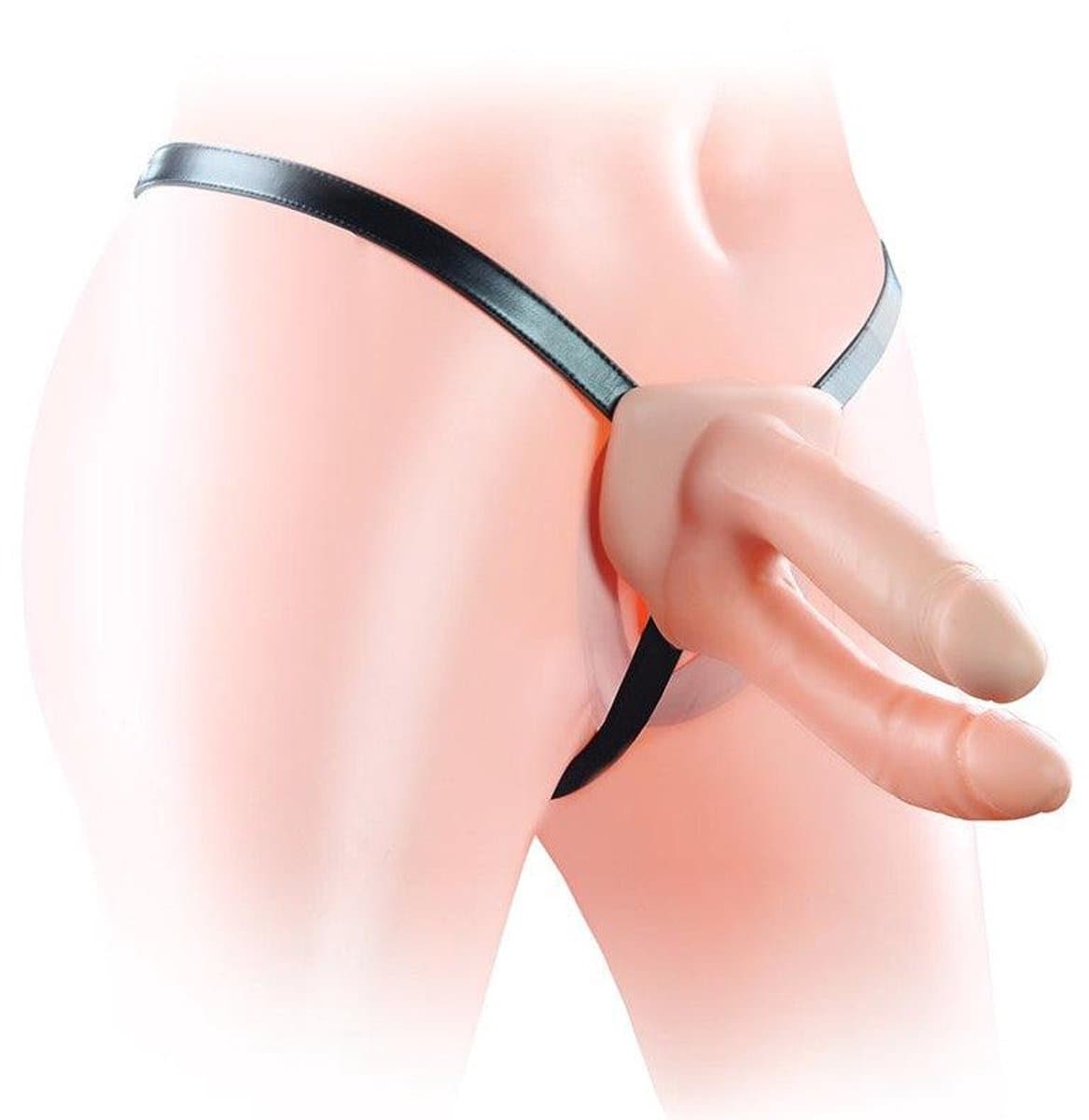 Dubbele holle strapon | voorbind | pegging dildo met harnas - 15 cm — afbeelding 1