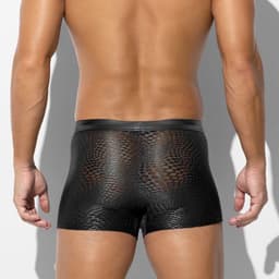 Zwarte Low Rise Heren Boxer met Rits – Ademend Mesh & PU-Leren Front – Sexy Stretch Ondergoed voor Mannen- Maat XL — thumbnail 5