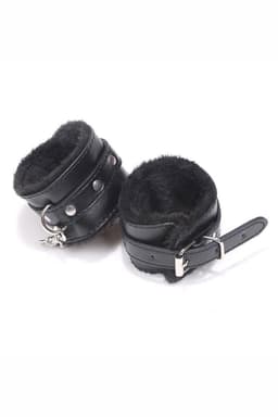 Handboeien Zwart Leer Gevoerd - Luxe Polsboeien met Bont Voering - Verstelbare Bondage Handboeien - BDSM Accessoires met Sleutel - One Size S-3XL - Comfortabele Handboeien - La Nuita — thumbnail 3