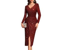 Elegante Maxi Jurk met Glitter Pailletten en V-Hals voor Feestelijke Gelegenheden
