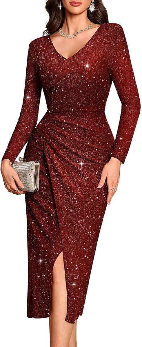 Elegante Maxi Jurk met Glitter Pailletten en V-Hals voor Feestelijke Gelegenheden — afbeelding 1