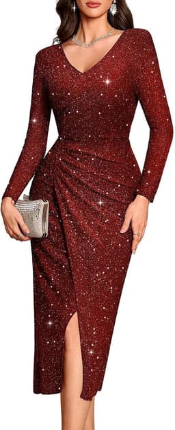 Elegante Maxi Jurk met Glitter Pailletten en V-Hals voor Feestelijke Gelegenheden — thumbnail 1