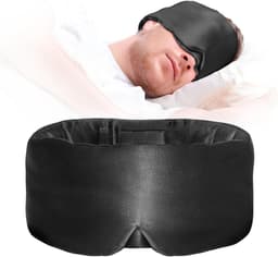 Satijnen slaapmasker - Nieuw ontwerp verduisterend oogmasker, unisex, zacht en comfortabel slaapmasker voor de nacht, reis-/slaapmasker (zwart) — thumbnail 1