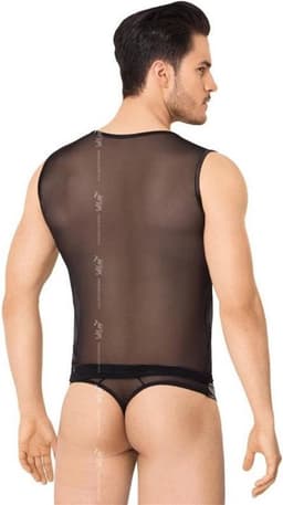 Netstof heren shirt en string met wetlook details zwart XL — thumbnail 2