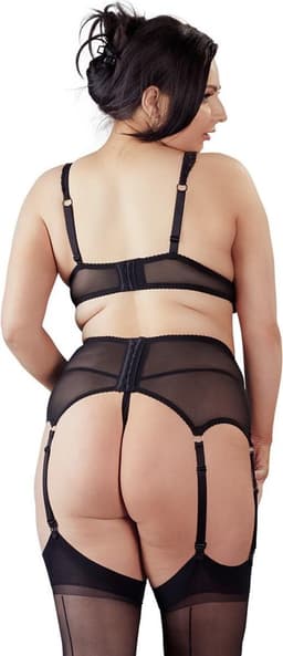 Cottelli Plus Size – Jarretel Set 3 Delig met Open Cups en Kruis voor Ondeugende Slaapkamer Spellen – Maat 3XL – Zwart — thumbnail 3