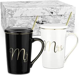 Koffiekopjes Set - Koppen voor stellen - Cadeau geven - Keramisch met gouden lijnen - Set van 2 — thumbnail 1