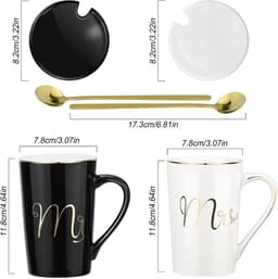 Koffiekopjes Set - Koppen voor stellen - Cadeau geven - Keramisch met gouden lijnen - Set van 2 — thumbnail 5