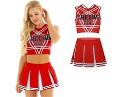 Sexy Cheerleader Kostuum - 2-delig Rood Verkleedpakje - Rokje & Korte Top Met Open Rug - Rollenspel / Cosplay - Lingerie Ondergoed voor Dames - Maat L