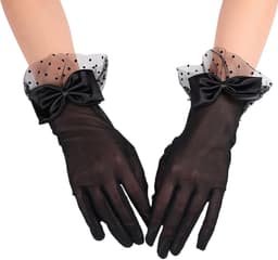 Dailygoods- Dameshandschoenen Kanten - Korte Satijnen Handschoenen - Bruidshandschoenen - Retro Stijl - Elegante Look - Versierd met Strikken — thumbnail 1