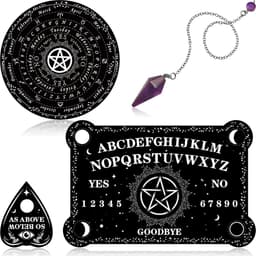 Wichelroede Bord Set - Waarnemingsspel - Intuïtie Ontwikkelen - Met Amethist Slinger - 21.59 x 31.75 cm - Zwart Wit — thumbnail 1