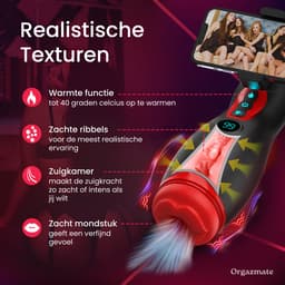Orgazmate - Sara de Masturbator Voor Man - Sex Toys Voor Mannen - Met Warmtefunctie, APP Control & Mobiele Houder - 9 Zuig & Vibratiestanden - Pocket Pussy - USB Oplaadbaar — thumbnail 6