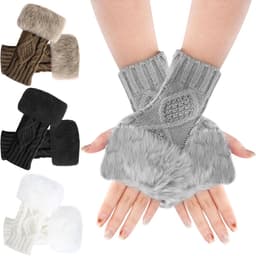 Allecto Premium - Halve vingerloze handschoenen voor dames en meisjes - warme gebreide handschoenen - lichtgrijs - maat M — thumbnail 2