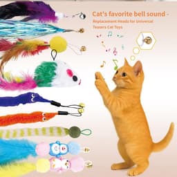 Kattenspeelgoedset met veren, 15-delige interactieve kattenhengelaccessoires met reserveonderdelen, muizen en linten voor huiskatten — thumbnail 2