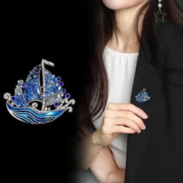 Zeilboot Broche Blauwe Emaille Golven Kristallen Speld voor Vrouwen Opvallend Hangertjes Cadeaus Pakken Truien Nautische Accessoires — thumbnail 2
