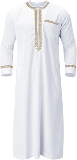 Heren thobe kaftan lange mouwen islamitische abaya moslim met zakken gebedskleding robe lang Arabisch linnen A28 — thumbnail 3