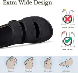 Vrouwen Klittenband Sandalen Mannen Verstelbare Extra Breed Gesloten Wandelschoenen Senioren Ademend Casual Schoenen Antislip EU43 Zwart — thumbnail 3