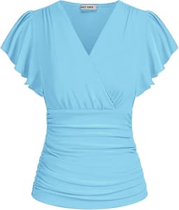 Dames T-shirt met Vleermuismouwen en V-hals in Chiffon — thumbnail 2