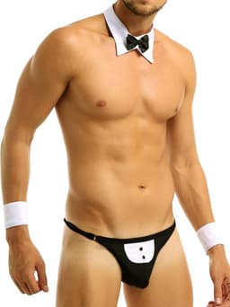 TiaoBug Butlers Stripper kostuum voor heren, stripperkostuum, sexy stripperkostuum, set van vlinderdas, bretels, onderbroek en armbanden — thumbnail 4