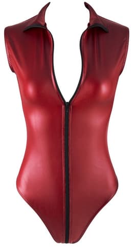 Cottelli Collection –  Wetlook Body met Tweeweg Rits van Hals tot Kruis – Maat S – Rood — thumbnail 6