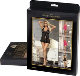 Sexy Lingerie - Erotische Elegante Babydoll Transparant met Kant - Openvallend met bijpassende String - Sexy Teddy - Erotiek - Valentijnsdag Cadeau Voor Hem & Haar - Zwart - Maat XL- XXL — thumbnail 5
