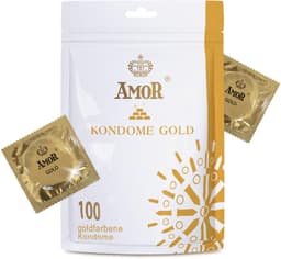AMOR Premium Condooms, Met extra dunne of dikke wanddikte, Kleur Goud, 100 stuks, Ø 53 mm — thumbnail 1