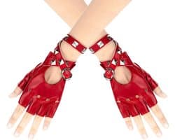 Handschoenen met klinknagels, halve vingers, vingerloos, rock, leren handschoenen voor dames en meisjes, voor dans, hiphop, optredens, paaldansen, cosplay en feesten, rood