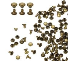 100 sets 3 mm lederen klinknagels, enkele doppen, holle klinknagels, koolstofstaal, ronde kop, snaps, buisvormige metalen pennen voor riem, decoratie, kleding, doe-het-zelf handwerk (bruin)