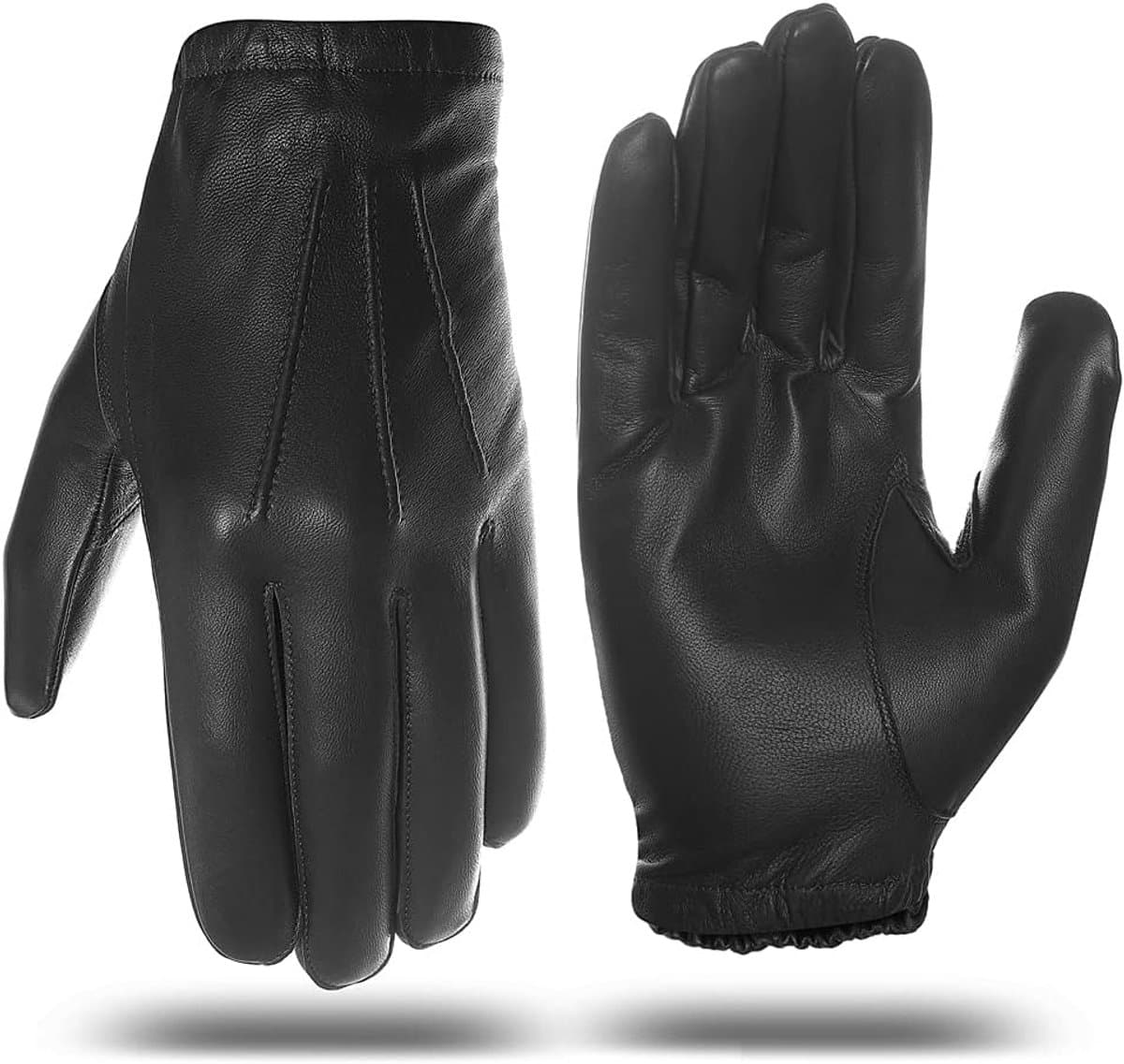 Heren Dunne Ongevoerde lederen politie plicht handschoenen GM031EU, Zwart, Maat L — afbeelding 1