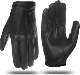 Heren Dunne Ongevoerde lederen politie plicht handschoenen GM031EU, Zwart, Maat L — thumbnail 1